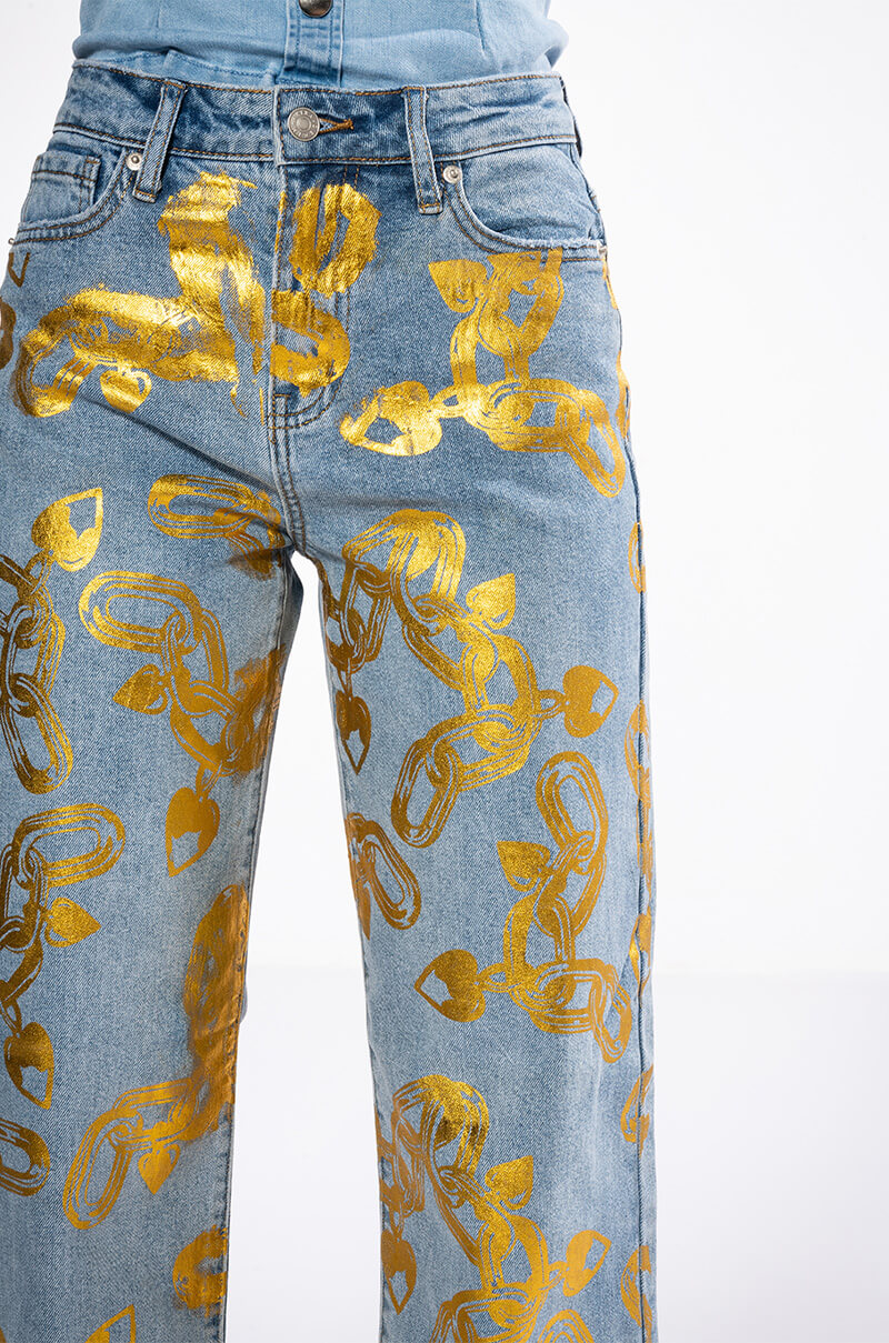 LOCK MY LOVE FOIL DETAILED JEANS