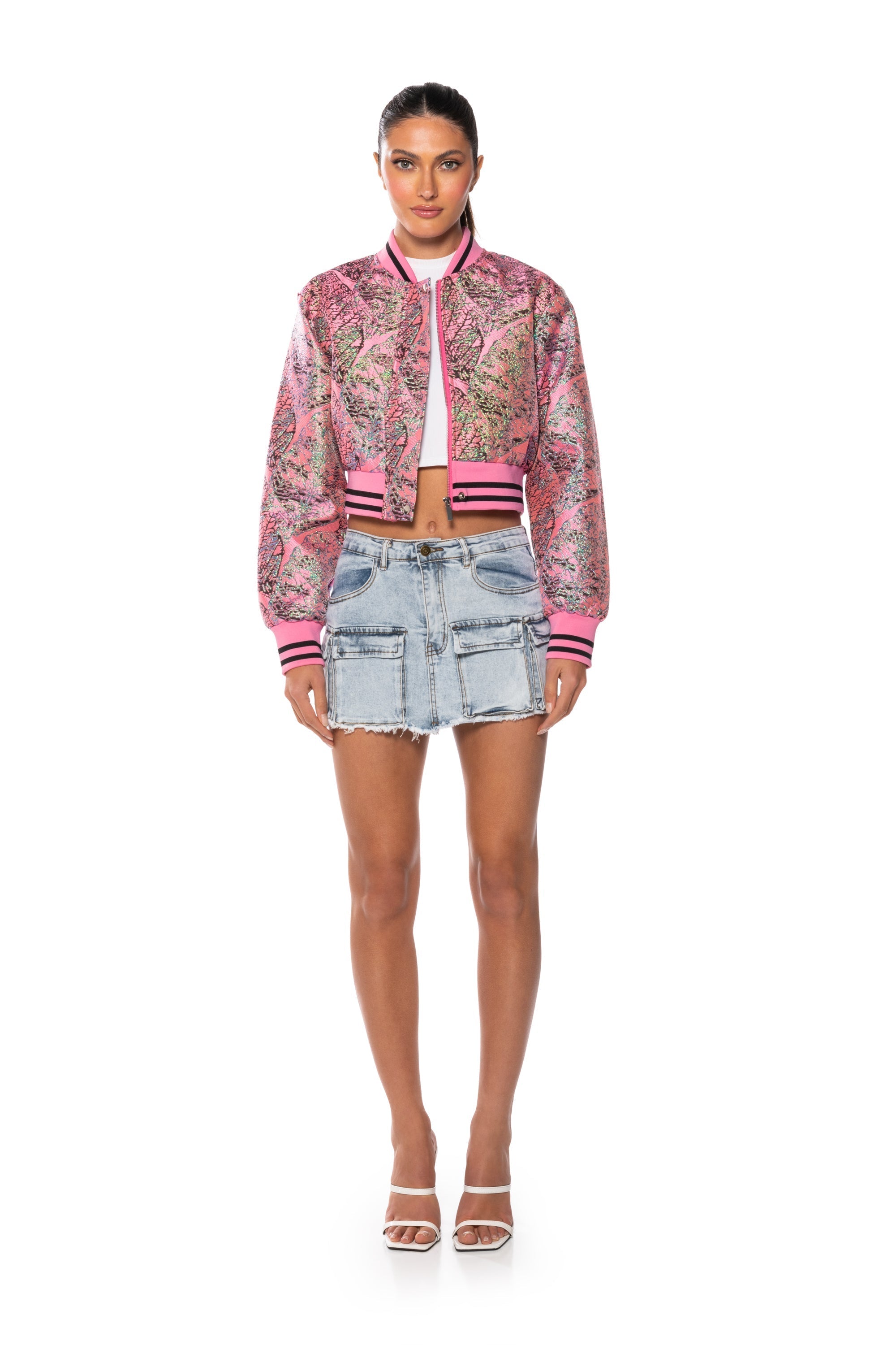 LOOKING UP DENIM CARGO MINI SKIRT