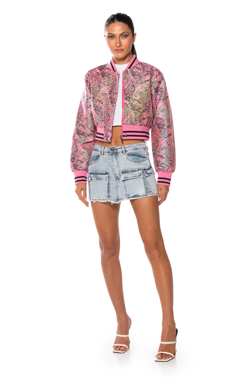 LOOKING UP DENIM CARGO MINI SKIRT