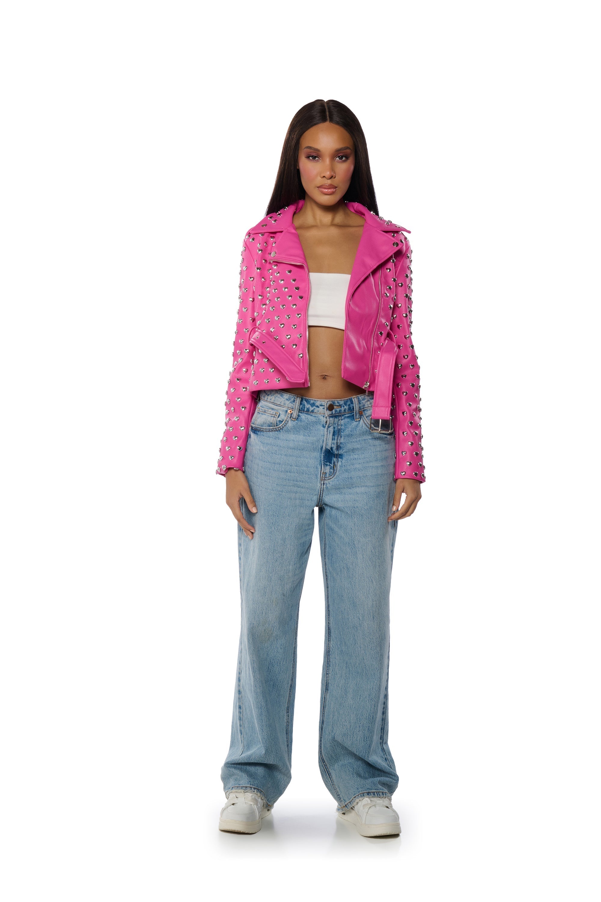 LOVE IS IN THE AIR HEART STUDDED MOTO JACKET