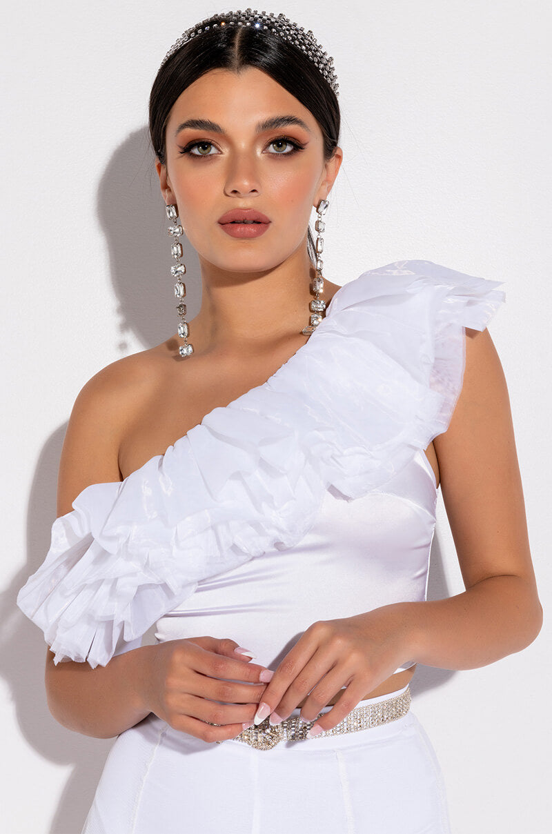 LILA ONE SHOULDER RUFFLED CROP TOP