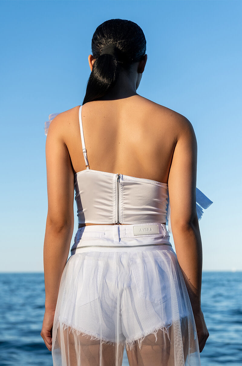 LILA ONE SHOULDER RUFFLED CROP TOP