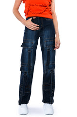 LOVER FOR LIFE BUCKLE DETAILED DENIM CARGOS
