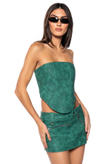 LUCKY ME FAUX LEATHER CORSET TOP