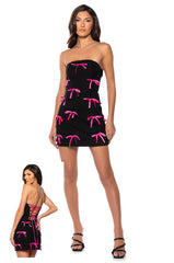 LUCY ALL OVER BOWS STRAPLESS MINI DRESS