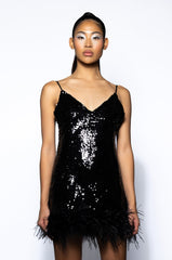 LUNA FUR TRIM SLEEVELESS SEQUIN MINI DRESS