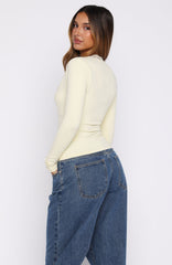 Knew That All Along Lace Trim Long Sleeve Top Lemon