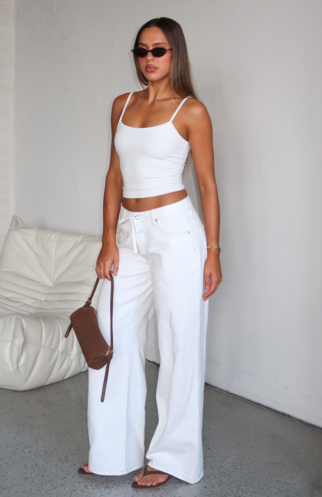 Kendall Mid Rise Wide Leg Jeans Off White