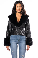 MADDIE Y2K BLACK FUR TRIM BLAZER