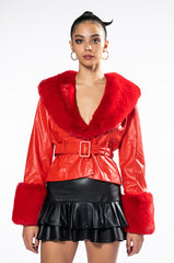 MADDIE Y2K RED FUR TRIM BLAZER