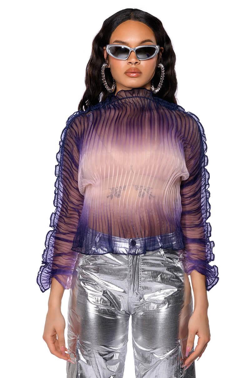 MAEVE PLEATED SEE THROUGH LONG SLEEVE TOP