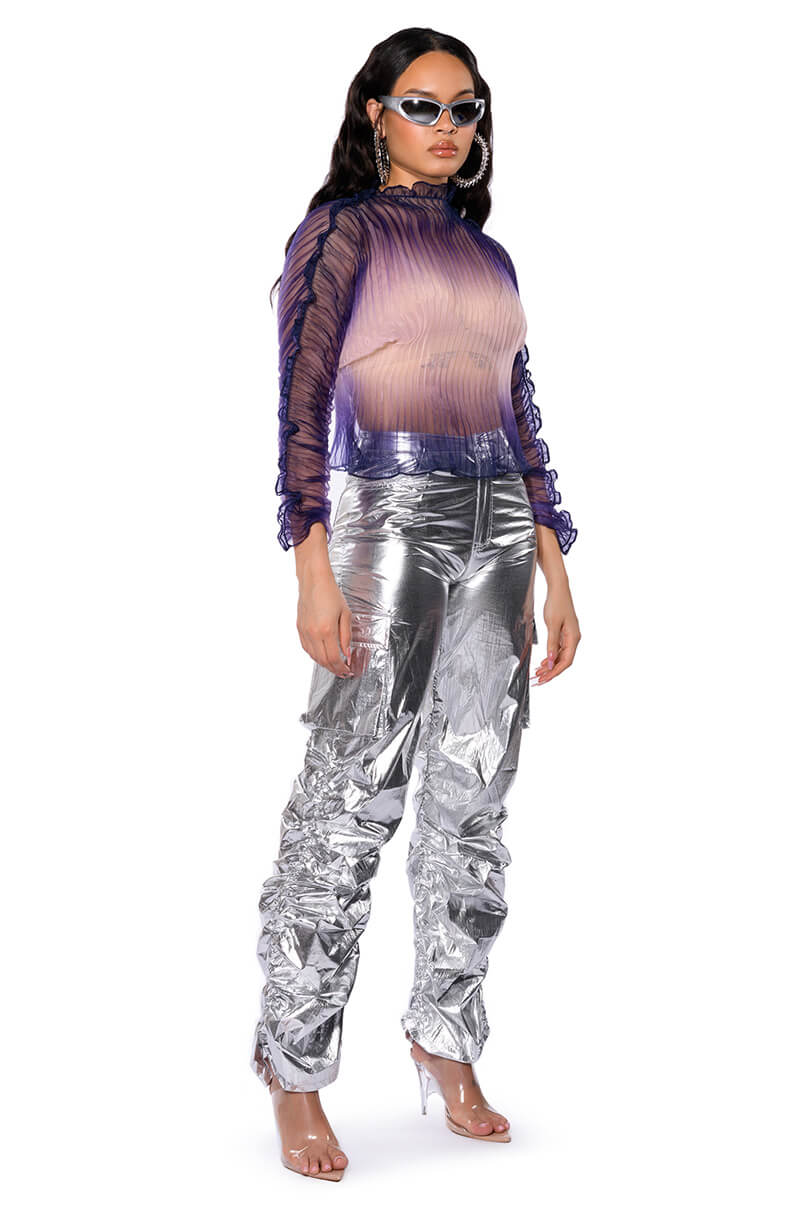 MAEVE PLEATED SEE THROUGH LONG SLEEVE TOP