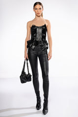 MAKE A MOVIE FAUX LEATHER RUFFLE TUBE TOP