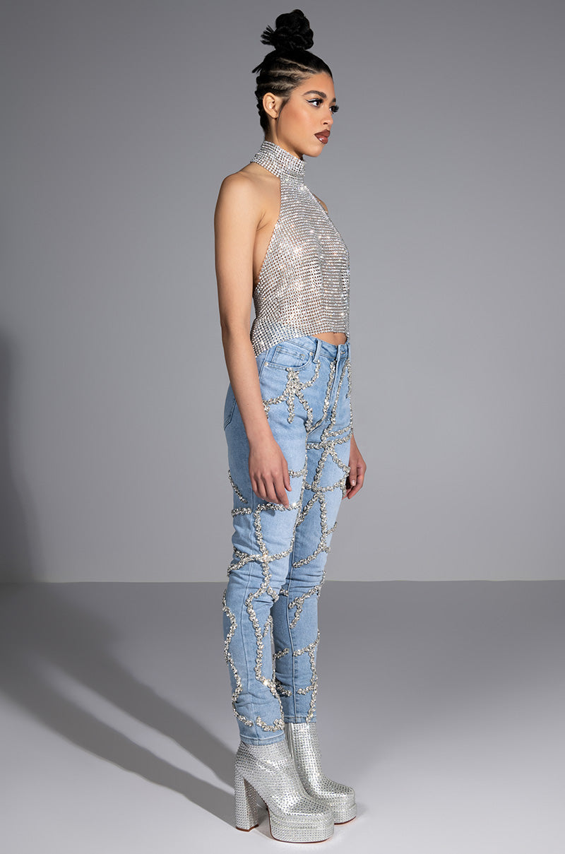 MAKE A WISH RHINESTONE HIGH WAISTED SKINNY JEAN