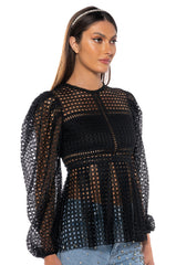 MAKE THE WORLD YOURS PEPLUM FITTED LONG SLEEVE BLOUSE