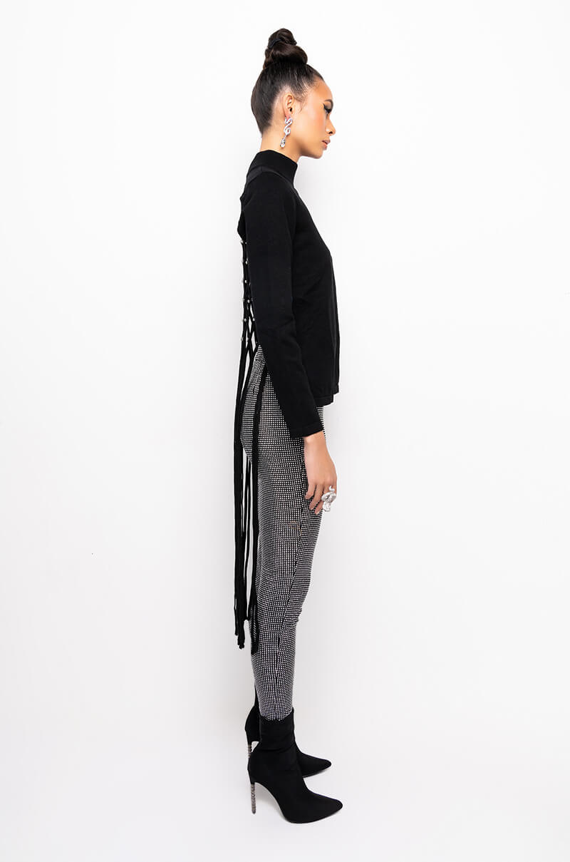 MAKE YOU MINE OPEN BACK RHINESTONE NET SWEATER