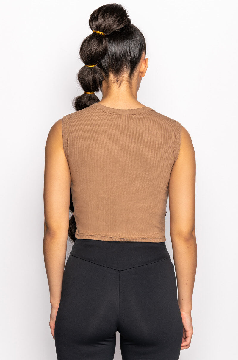 MANY MOODS CREW NECK GRAPHIC CROP TANK