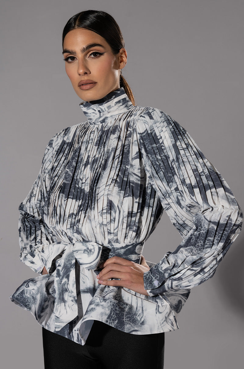 MARBLE PEPLUM BLOUSE