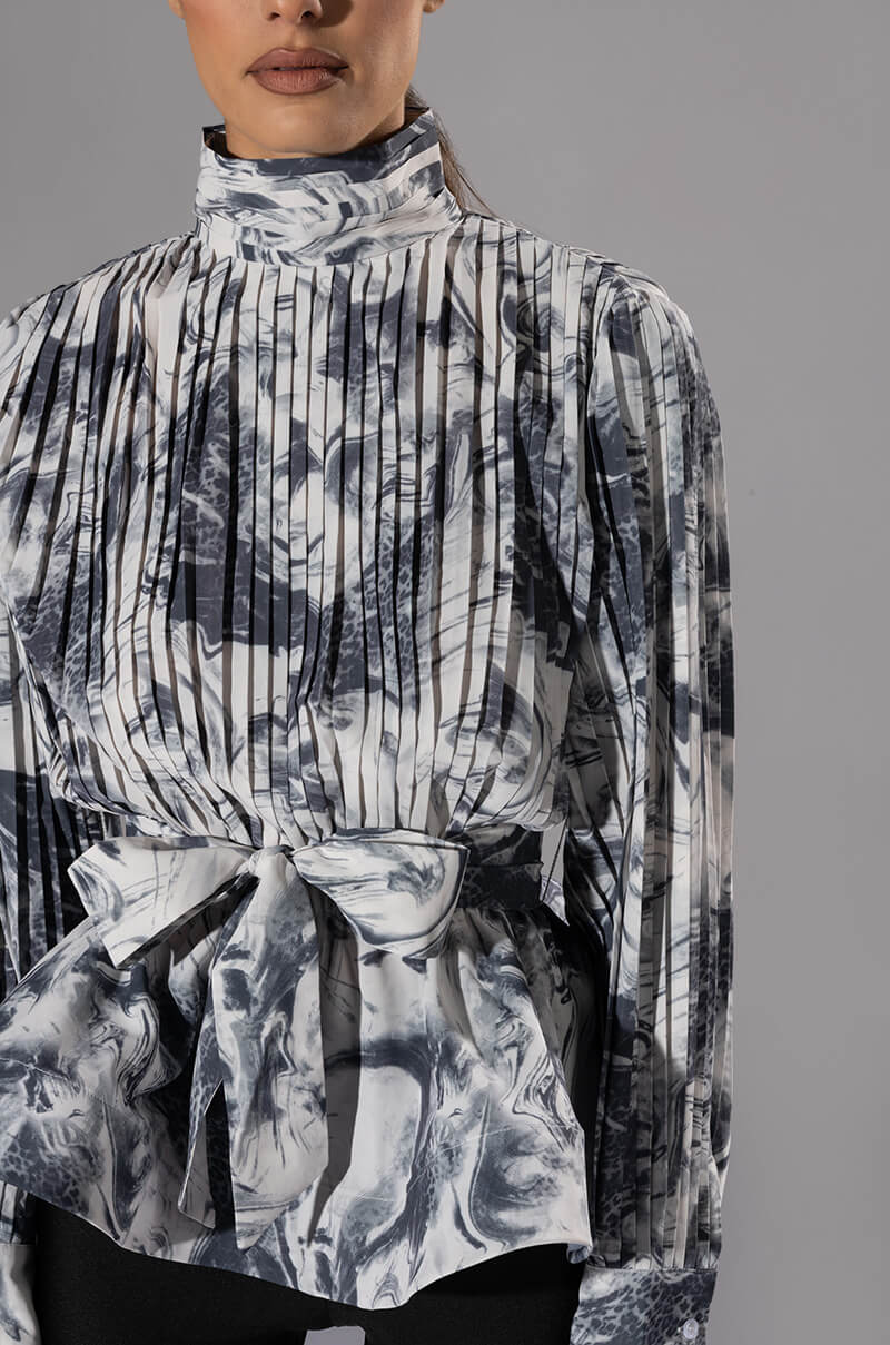 MARBLE PEPLUM BLOUSE