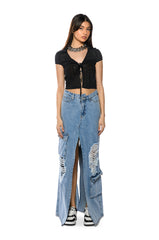 MASTERMIND SLIT MAXI DENIM SKIRT