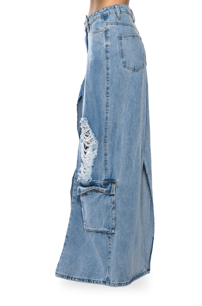 MASTERMIND SLIT MAXI DENIM SKIRT