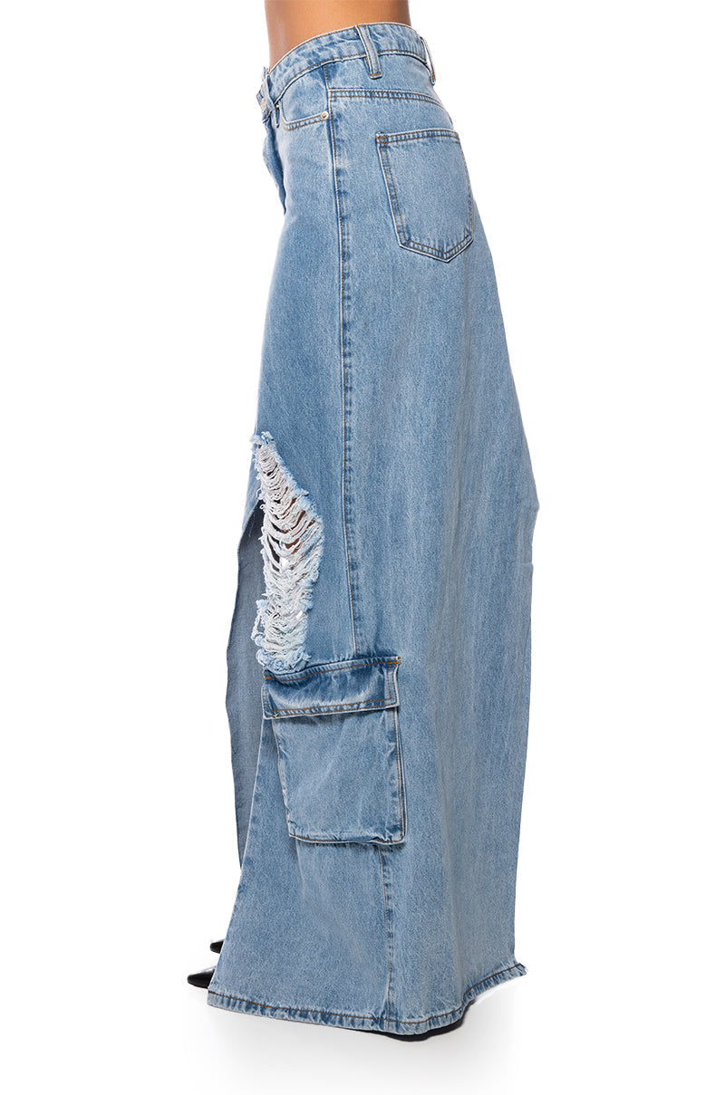 MASTERMIND SLIT MAXI DENIM SKIRT