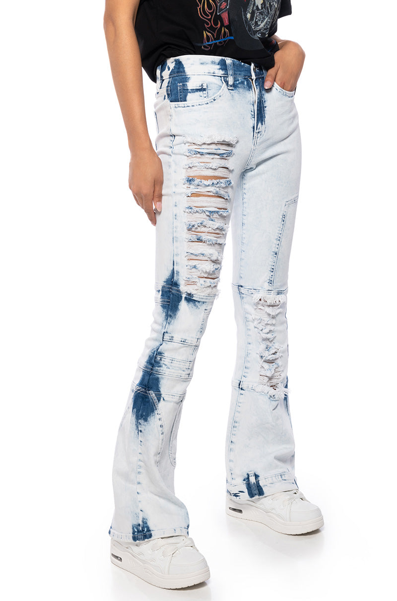MEL ACID WASH FLARE DENIM JEANS