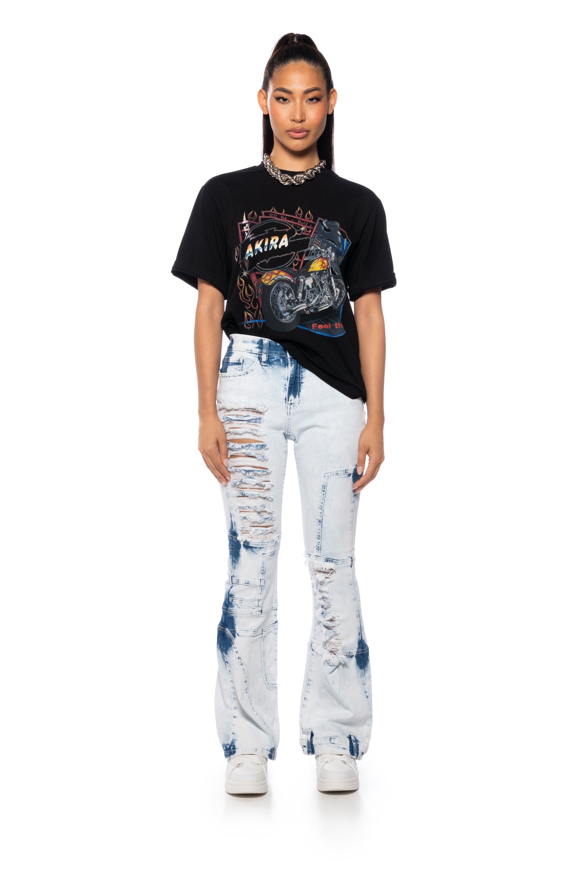 MEL ACID WASH FLARE DENIM JEANS