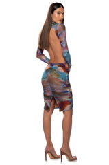 MEL PRINTED OPEN BACK MIDI DRESS