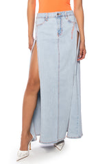 MIA DOUBLE SLIT MAXI DENIM SKIRT