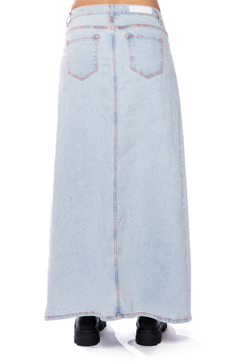 MIA DOUBLE SLIT MAXI DENIM SKIRT
