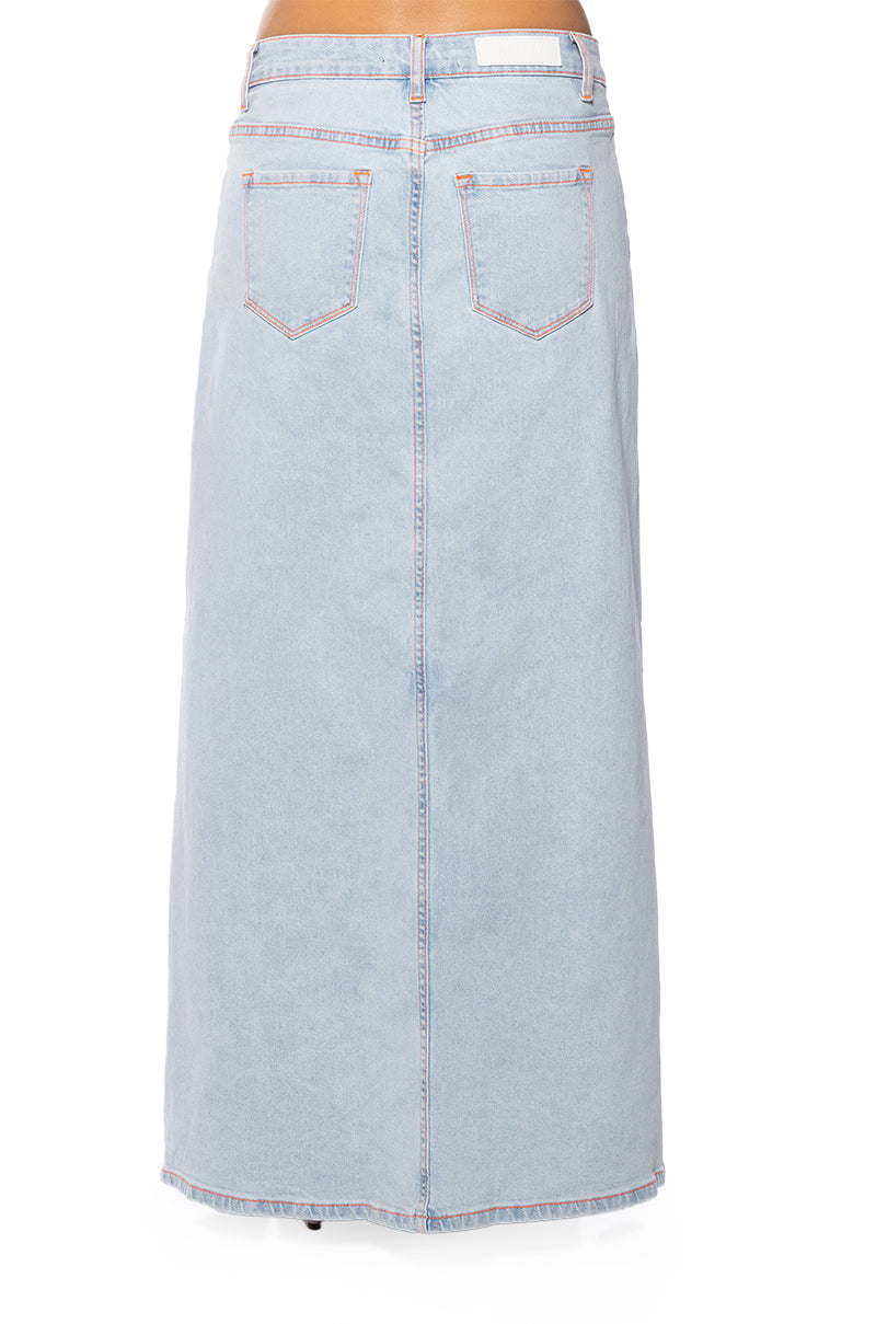 MIA DOUBLE SLIT MAXI DENIM SKIRT