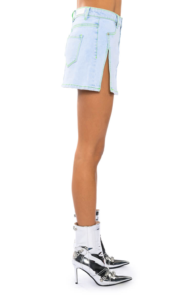 MIA DOUBLE SLIT MICRO MINI DENIM SKIRT