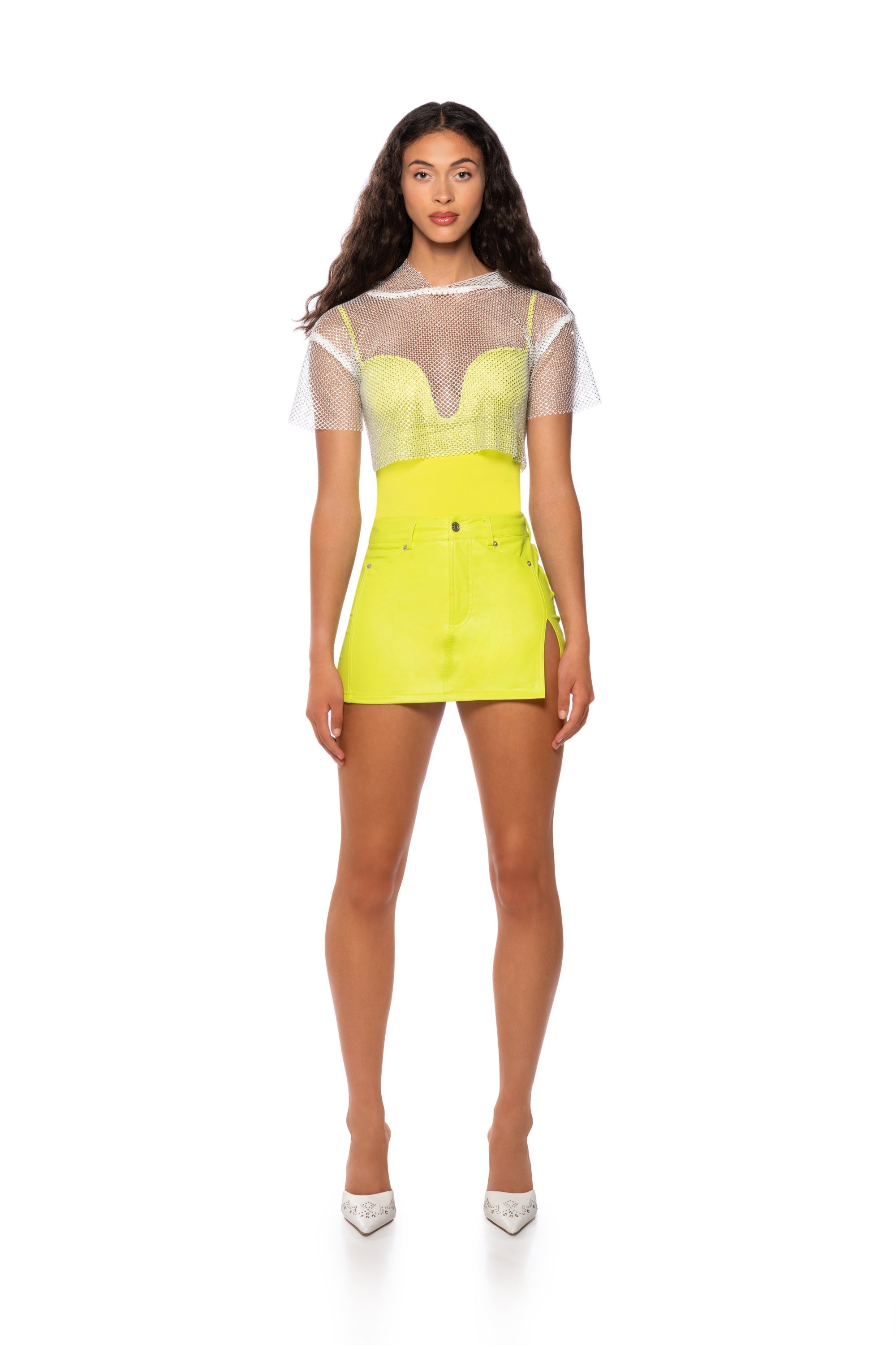 MIA DOUBLE SLIT MINI FAUX LEATHER SKIRT