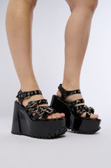 MICHAELA BLACK WEDGE PLATFORM SANDAL