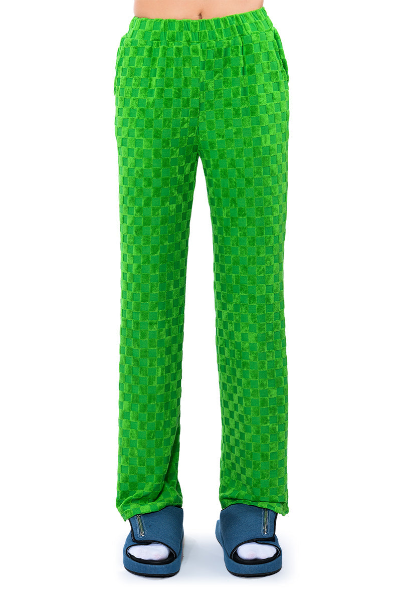 MICHELLE TERRY CHECKER TEXTURED WIDE LEG PANT