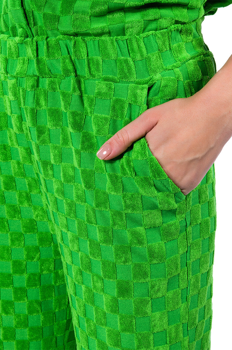 MICHELLE TERRY CHECKER TEXTURED WIDE LEG PANT