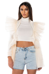 MIGHTY FINE PEPLUM MESH BOMBER