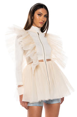 MIGHTY FINE PEPLUM MESH BOMBER