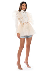 MIGHTY FINE PEPLUM MESH BOMBER