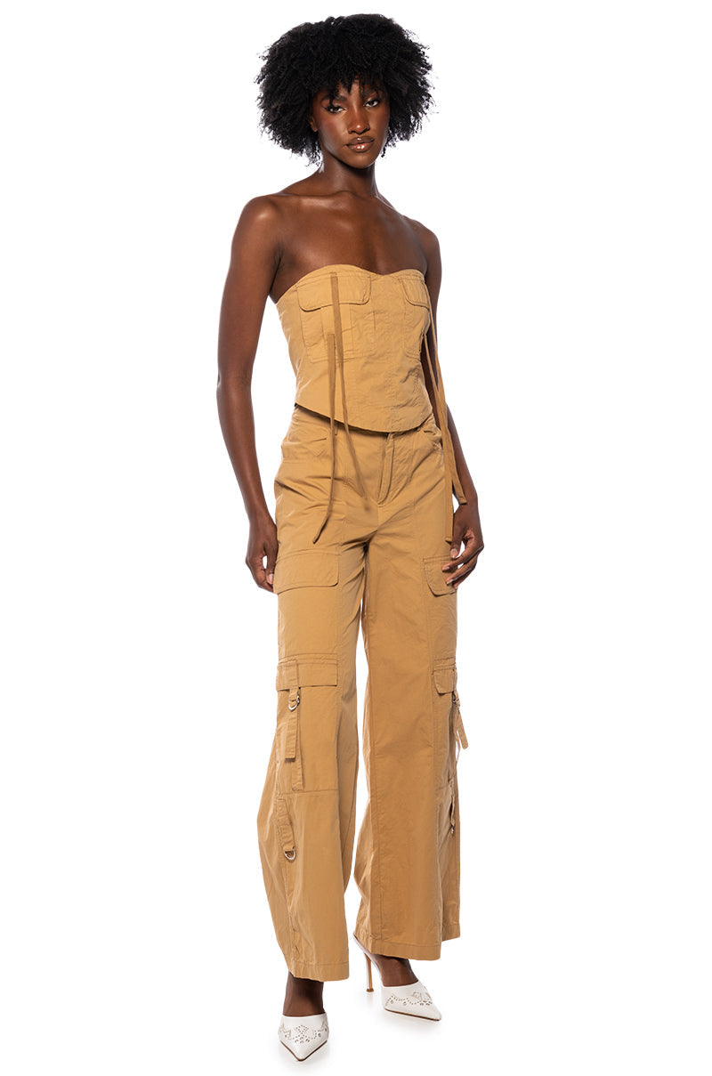 MINDING MINE WIDE LEG CARGO PANT IN BEIGE
