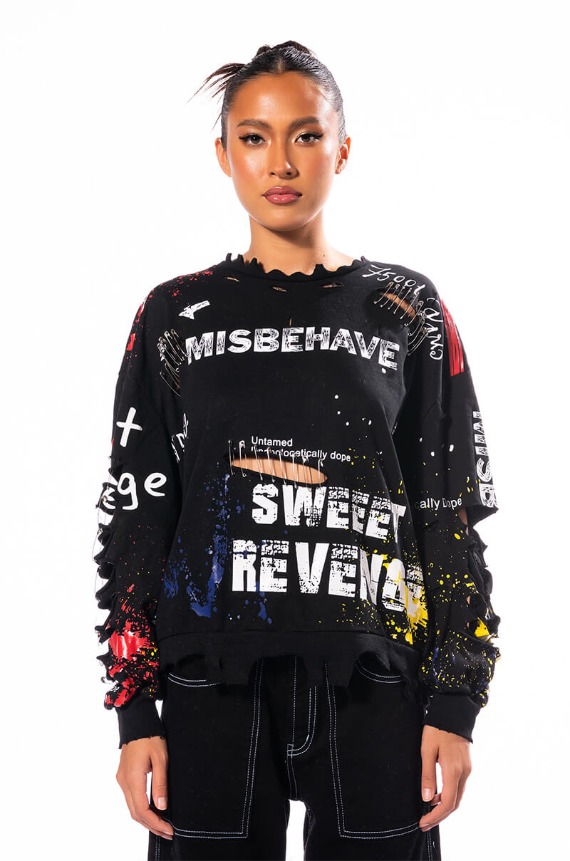 THAT GIRL IS POISON DISTRESSED CREW NECK SWEATSHIRT