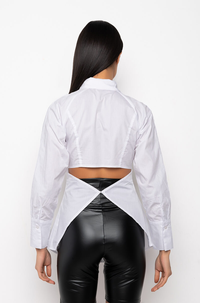 MISS CEO CUTOUT LONG SLEEVE POPLIN BLOUSE