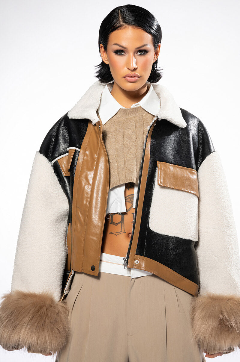 MIXED MEDIA BOXY JACKET COAT