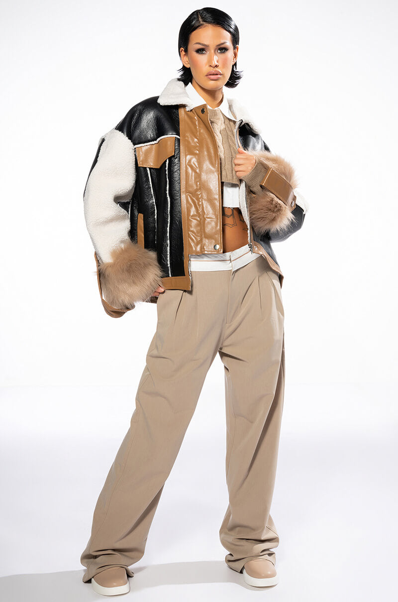 MIXED MEDIA BOXY JACKET COAT
