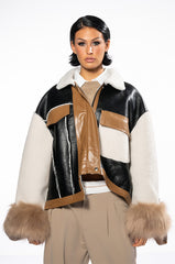 MIXED MEDIA BOXY JACKET COAT