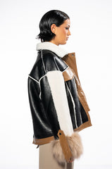 MIXED MEDIA BOXY JACKET COAT
