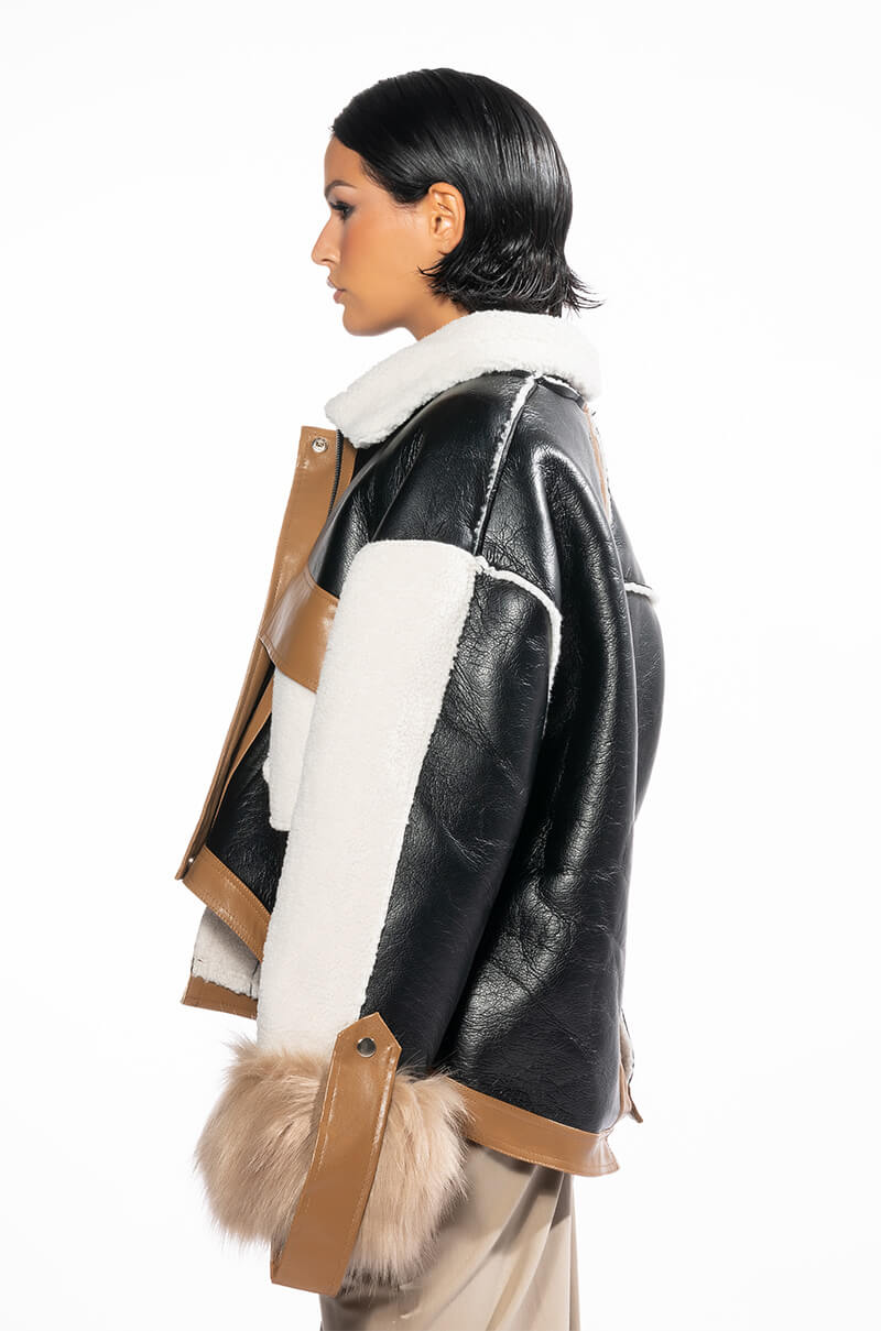 MIXED MEDIA BOXY JACKET COAT