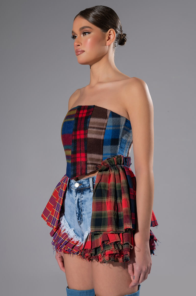 MODERN PUNK PLAID PATCHWORK CORSET