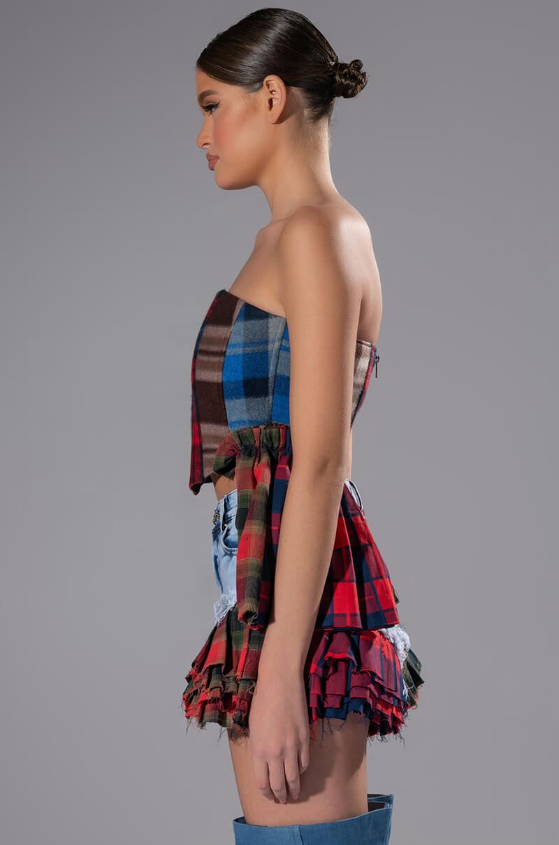 MODERN PUNK PLAID PATCHWORK CORSET